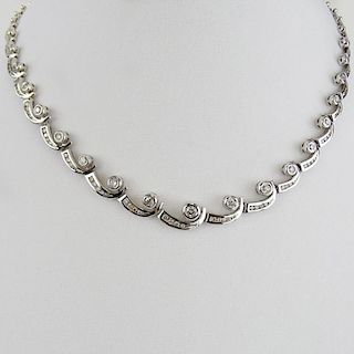 Lady's Approx. 3.56 Carat Round Cut Diamond and 18 Karat White Gold Necklace. Diamonds F-G color, VS-SI clarity. Signed 18K 750. Very good condition. 