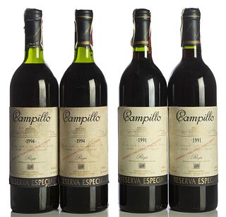 Four bottles of Campillo Reserva Especial, two from 1991 and two from 1994. 
Category: Red wine. D.O. Rioja.
