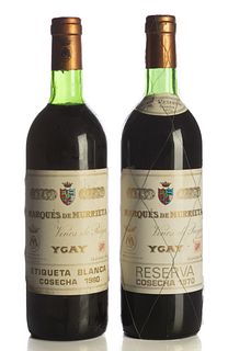Two bottles of Marqués de Murrieta Ygay, one of Reserva 1970 and one of Etiqueta Blanca 1980. 
Category: Red wine. D.O. Rioja.