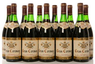 Eleven bottles of Gran Coronas Torres, Reserva 1983.