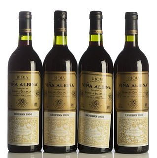 Four bottles Viña Albina, Reserva 1996 (2), 1995 (1) and 1991 (1). 
Category: Red wine. D.O. Rioja.