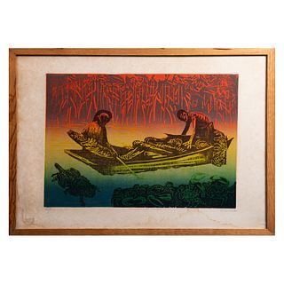 ADOLFO MEXIAC. Pescadores del manglar. Firmada y fechada 96. Serigrafía 48 /50. Enmarcada