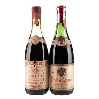 Lote de Vinos Tintos de Francia. Macon. Rosé d' Anjou. En presentaciones de 750 ml. Total de piezas: 2.

