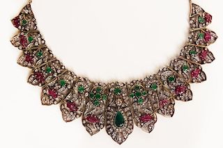 Victorian Style Diamond, Ruby and Emerald Necklace.