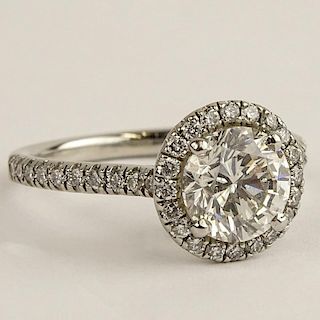 EGL Certified 1.76 Carat Round Cut Diamond and Platinum Engagement Ring. Diamond F-G color, SI1 clarity.
