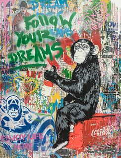 MR. BRAINWASH (Garges-lès-Gonesse, France, 1966). 
"Follow your dreams", 2020. 
Mixed media on paper.