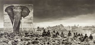 NICK BRANDT (England, 1964). 
'Wasteland with Elephant & residents' (Inherit The Dust series).2015. 
Archival pigment print, ed. 6/8.