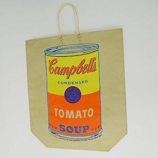 Andy Warhol, American (1928-1987) "Campbell's Soup Can on a Shopping Bag" Screenprint in color on paper bag.
