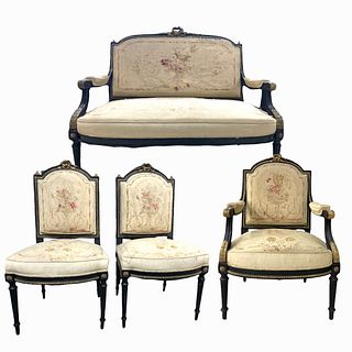 4pc Anitque French Empire Ebody & Gilt Furniture