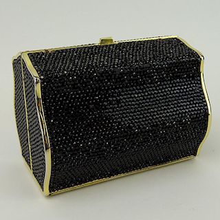 Judith Leiber Black Crystal Evening Clutch with Shoulder Chain.