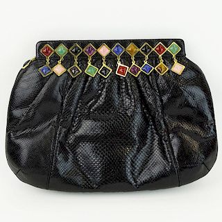 Judith Leiber Jeweled Snakeskin Handbag with Shoulder Strap.