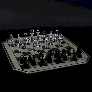 Swarovski Silver Crystal Chess Set. Thirty Four (34) Piece's,