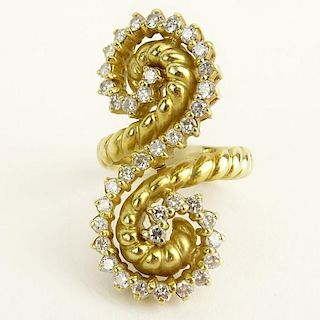 Vintage Circa 1960's Diamond and 18 Karat Yellow Gold Swirl Ring.