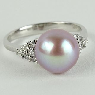 Lady's Pink Pearl and 18 Karat White Gold Ring
