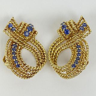 Retro Blue Sapphire and 14 Karat Yellow Gold Clip-on Earrings.