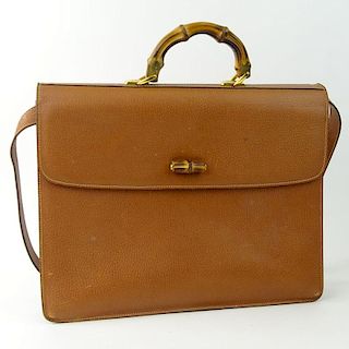 Vintage Gucci Leather Attache Briefcase. Bamboo Handles