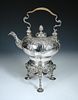A silver tea kettle on stand, by George Methuen, London 1750, the upper compressed globular body of