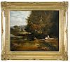 English School (19th Century) Two small boys fishing signed indistinctly lower left oil on canvas 49