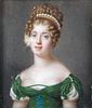 Continental School (early 19th Century) Portrait miniature of a Lady in Empire costume, wearing a gr