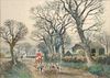 Henry Charles Fox (British, c. 1860-1925) Huntsmen and Hounds in a landscape signed lower right "H C