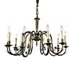 A neo classical style brass ten branch electrolier, leaf moulded branches, column and ceiling boss 6