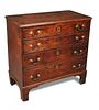 A George III mahogany chest of drawers, four long drawers, crossbanded top and sides, brass swan nec