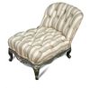 A Louis XV revival gout stool, the adjustable painted frame with buttoned upholstery, on scroll carv