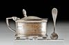 1928 English Silver & Glass Mustard Dish w/ Spoon
