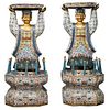 Massive Pair of Chinese Cloisonne Enamel Figures of Attendants, Qing Dynasty