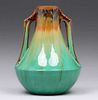 Fulper Pottery Mahogany & Green Flambe Two-Handled Vase c1910s