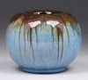 Fulper Pottery Black Drip Blue Spherical Vase c1910s