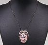 Chicago Pink Agate Cutout Sterling Silver Pendant Necklace c1910