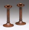 Pair Roycroft Hammered Copper Candlesticks c1920s
