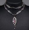 Chicago Arts & Crafts Sterling Silver Cutout Amethyst Necklace c1905