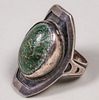 Chicago Arts & Crafts Green Turquoise Sterling Silver Ring c1905