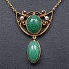 Arts & Crafts 14k Gold Jade Scarab Seed Pearl Necklace c1920s
