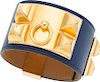 Hermes Blue Saphir Swift Leather Collier de Chien Bracelet with Gold Hardware Pristine Condition 1.5" Width