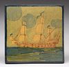 Marblehead Pottery Scenic Galleon Ship Tile c1905
