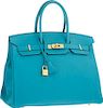 Hermes 35cm Turquoise Togo Leather Birkin Bag with Gold Hardware Excellent Condition 14" Width x 10" Height x 7" Depth