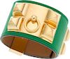 Hermes Bamboo Swift Leather Collier de Chien Bracelet with Gold Hardware Pristine Condition 1.5" Width