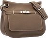Hermes 28cm Etoupe Clemence Leather Jypsiere Bag with Palladium Hardware Excellent to Pristine Condition 11" Width x 8" Height x 5" Depth