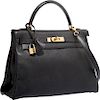 Hermes 32cm Black Ardennes Leather Retourne Kelly Bag with Gold Hardware Very Good Condition 12.5" Width x 9" Height x 4" Depth