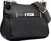 Hermes 34cm Black Clemence Leather Jypsiere Bag with Palladium Hardware Very Good to Excellent Condition 13.5" Width x 10" Height x 6" Depth