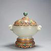 A Jade Censer with Gilt Gold Lid and base.