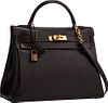 Hermes 32cm Havane Calf Box Leather Retourne Kelly Bag with Gold Hardware Good Condition 12.5" Width x 9" Height x 4" Depth