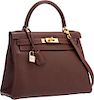 Hermes 28cm Noisette Gulliver Leather Retourne Kelly Bag with Gold Hardware Very Good to Excellent Condition 11" Width x 8" Height x 4" Depth