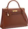 Hermes 32cm Noisette Calf Box Leather Sellier Kelly Bag with Gold Hardware Very Good to Excellent Condition 12.5" Width x 9" Height x 4" Depth