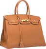 Hermes 35cm Gold Togo Leather Birkin Bag with Gold Hardware Good Condition 14" Width x 10" Height x 7" Depth
