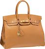 Hermes 35cm Sable Ardennes Leather Birkin Bag with Gold Hardware Very Good Condition 14" Width x 10" Height x 7" Depth