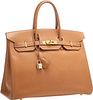 Hermes 35cm Natural Ardennes Leather Birkin Bag with Gold Hardware Very Good Condition 14" Width x 10" Height x 7" Depth